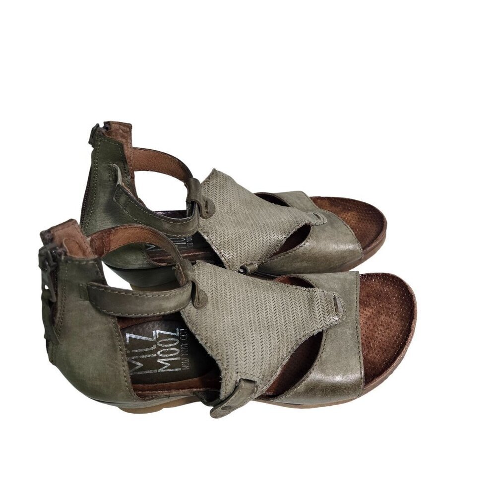 Miz Mooz Maya Leather Olive Green Bootie Sandal Size 37/6.5-7
